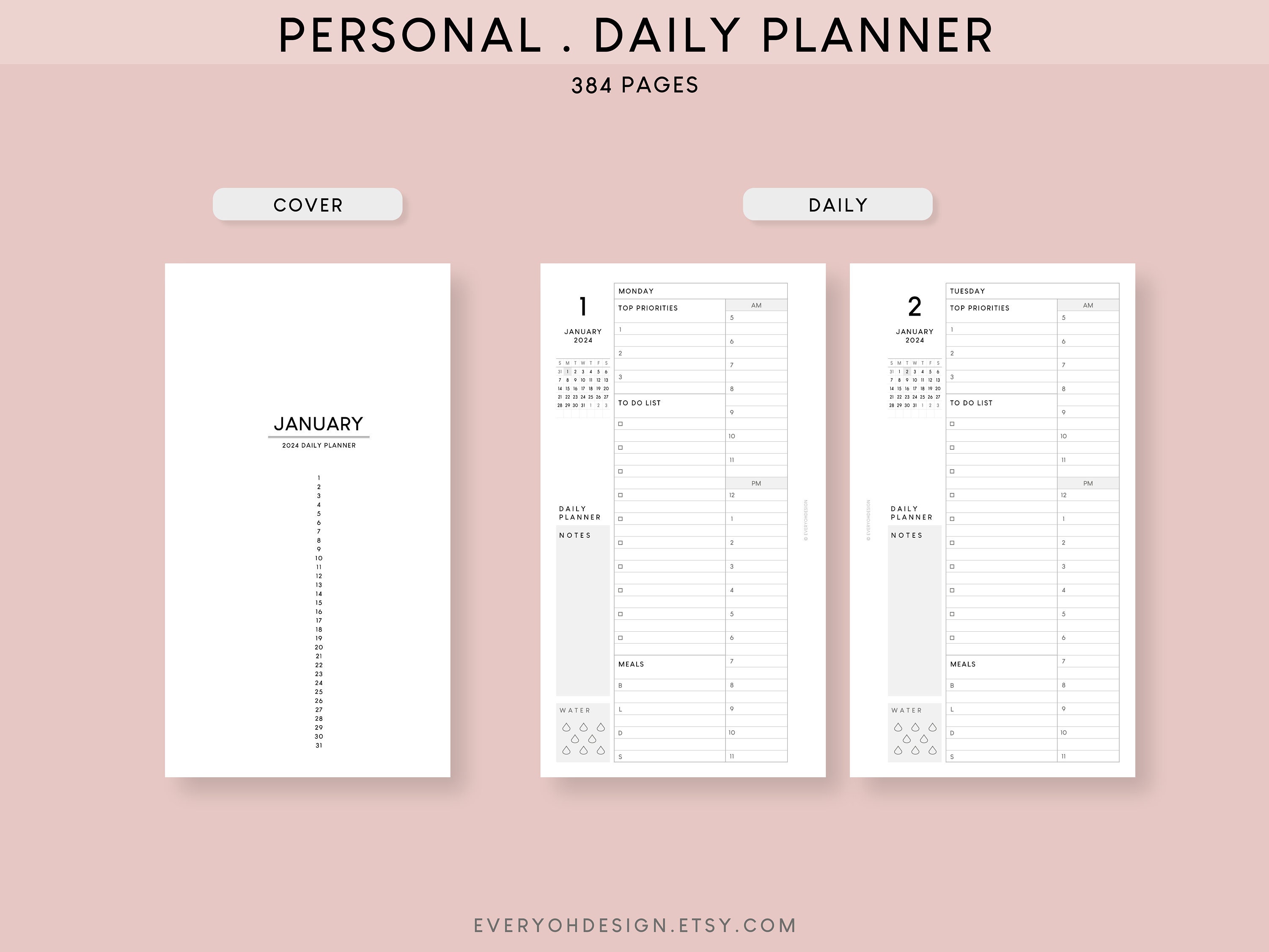 Personal 2024 Daily Planner With Calendar Printable Insert - Etsy