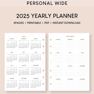 2025 カレンダー 年間プランナー 印刷可能 挿入物 個人用 ワイド | 未来ログ | 日付付き年間計画テンプレート | 年間概要
