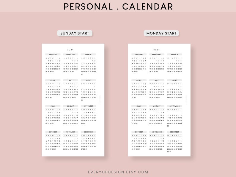 2024 Calendar Personal Printable Planner Insert Dated Yearly Template ...