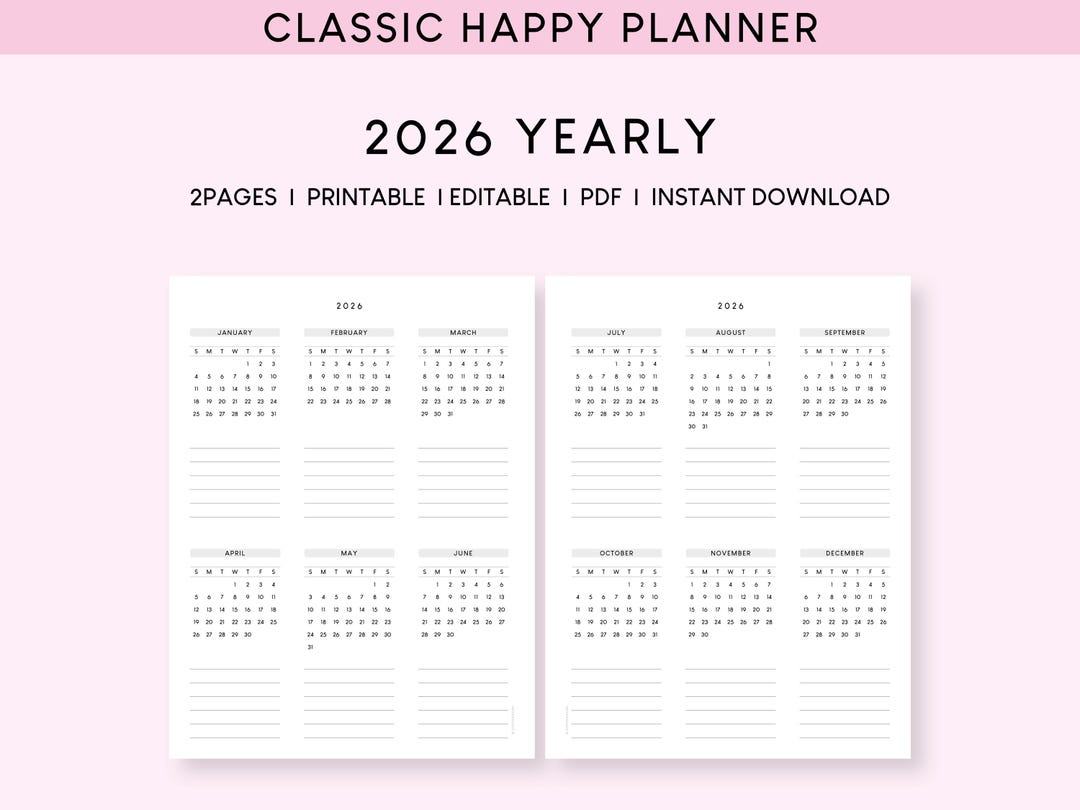 2026 Yearly Planner: Classic Happy Planner Printable (PDF) - Etsy