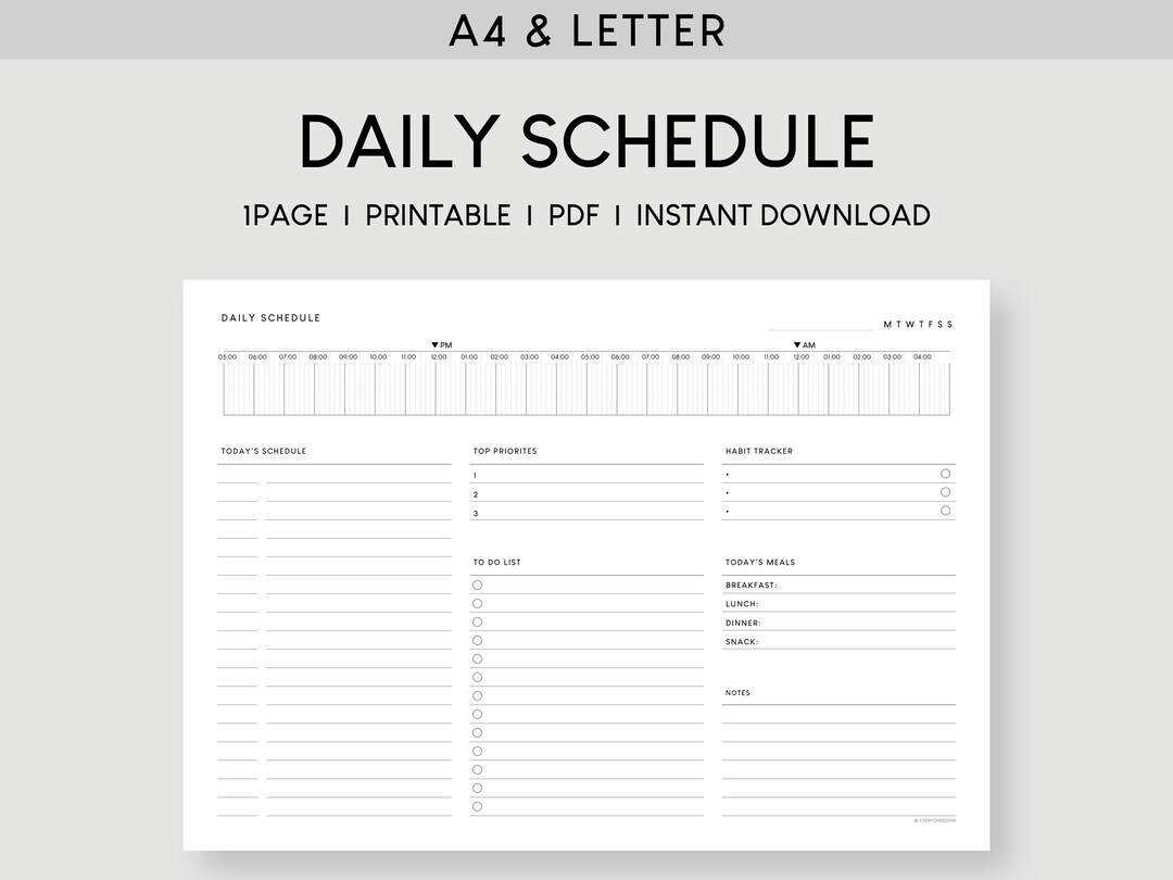 24 Hour Daily Schedule Planner: A4 & Letter Printable (PDF) - Etsy