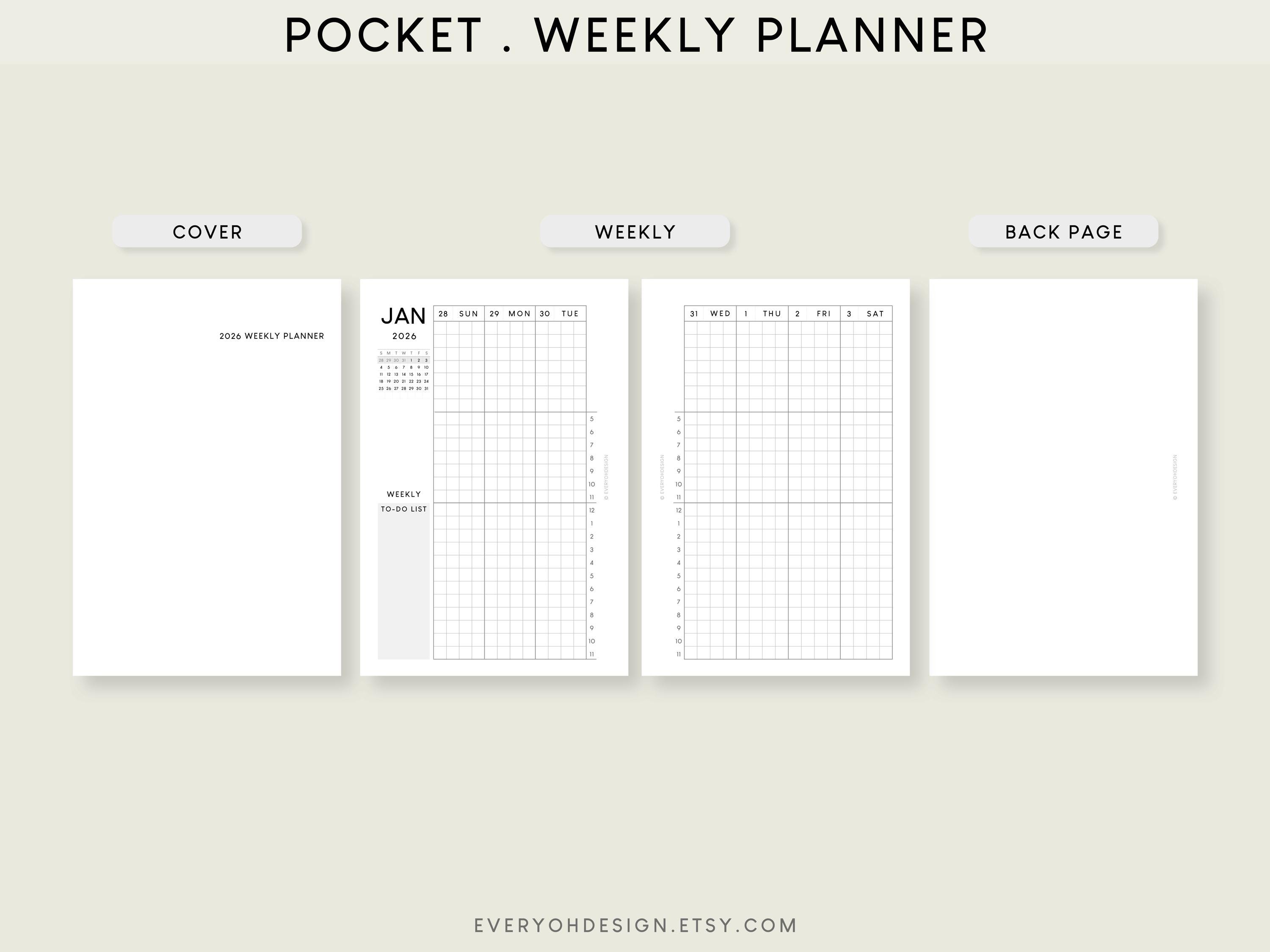 2026 Pocket Weekly Planner Printable Insert With Mini Calendar (PDF) - Etsy