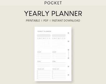 Pocket Yearly Planner Printable Inserts: Minimalist Calendar Template (PDF)