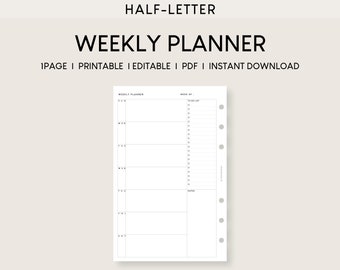 Encarte para planejador semanal minimalista: meia letra, imprimível e editável (PDF)