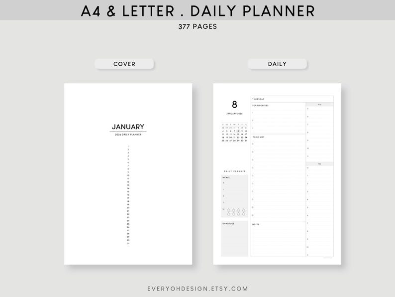 2026 Daily Planner Printable: A4 & Letter, Minimalist Lined Template ...