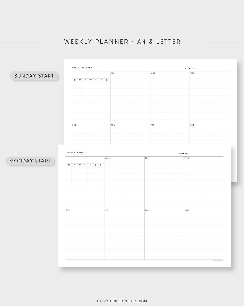 Undated Weekly With Calendar Printable Planner | A4 & Letter ...