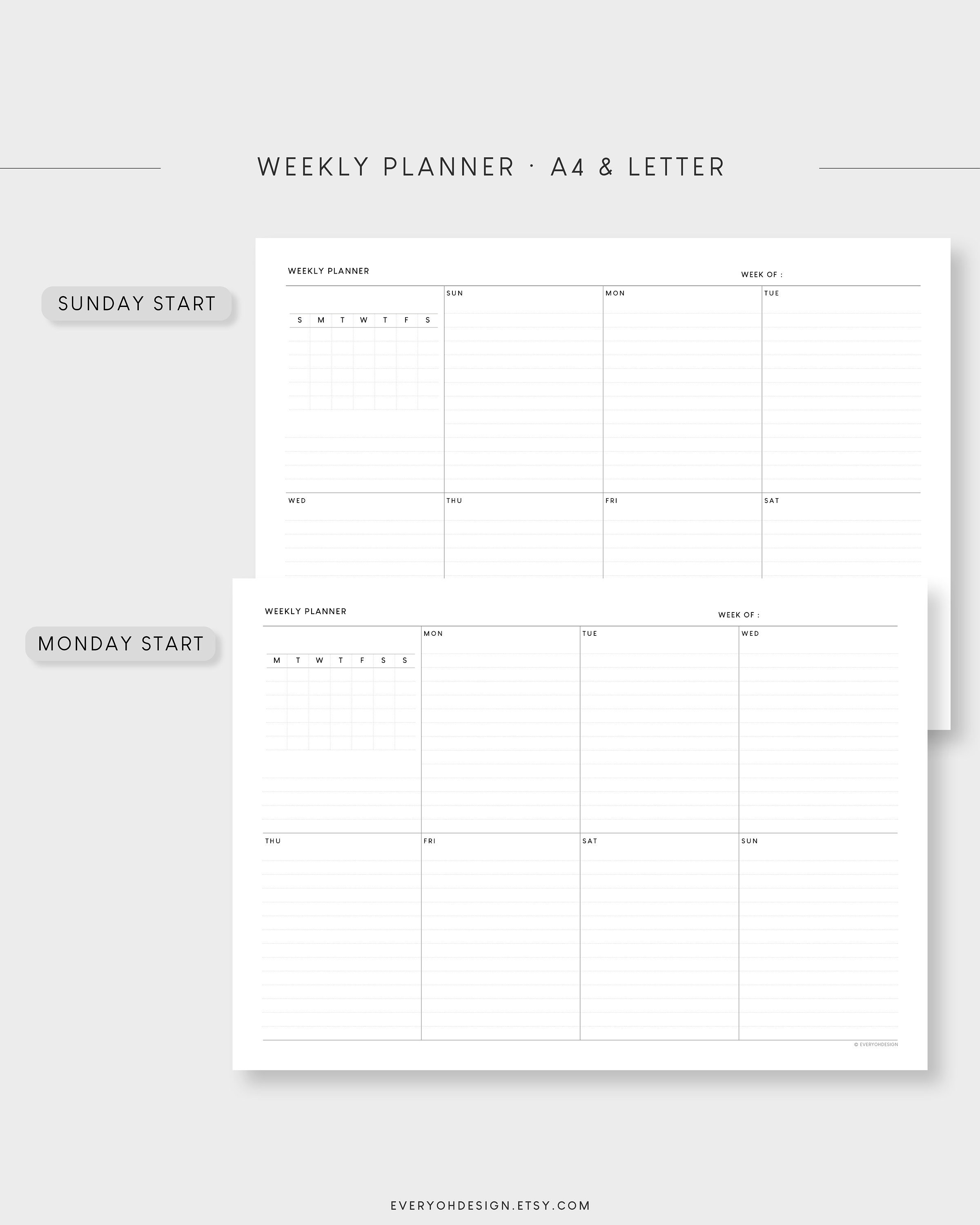 Minimalist Weekly Planner Printable: Undated A4 & Letter (editable PDF ...