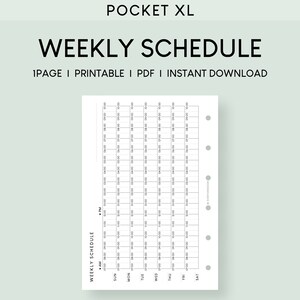 May include: A black and white printable weekly schedule planner for a pocket-sized planner. The planner has a column for each day of the week, with hourly time slots from 7:00 AM to 11:00 PM. The planner is designed for use with a pocket-sized planner.