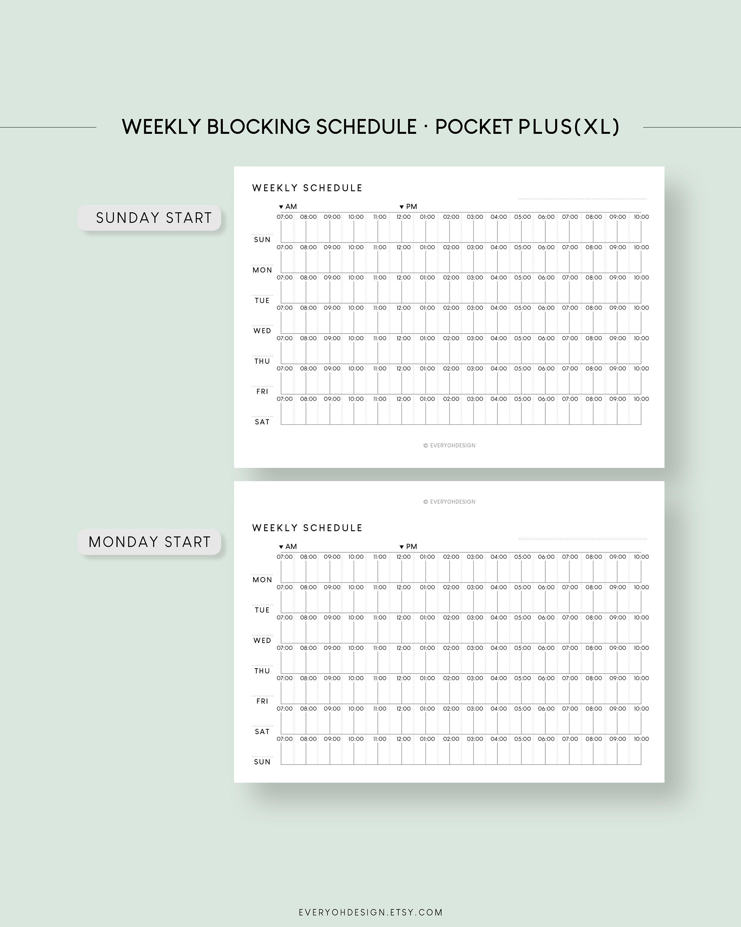 Pocket Plus Weekly Schedule Printable Insert: Horizontal Hourly ...