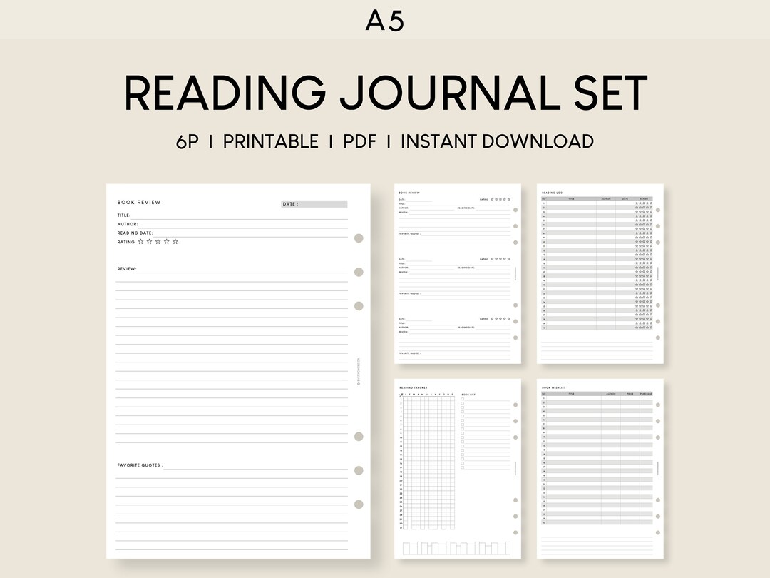 A5 Reading Journal Printable Inserts: Book Review & Tracker (PDF) - Etsy