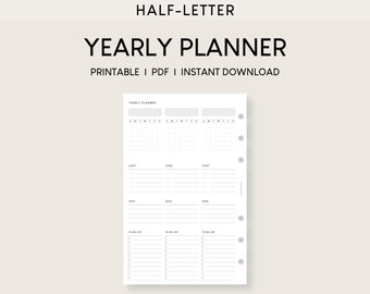 Half-Letter Undated Yearly Planner Printable Insert (PDF)