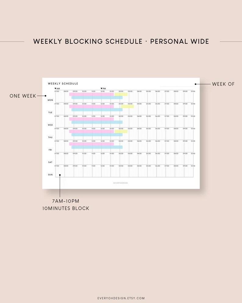 Week Blocks Monday Personal Wide Weekly Schedule Planner: Minimalist Hourly Template ...