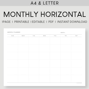 May include: A black and white printable monthly planner with the text "MONTHLY PLANNER" at the top. The planner is divided into seven columns for each day of the week, with the days of the week labeled at the top. The planner also has a space for the month at the top.