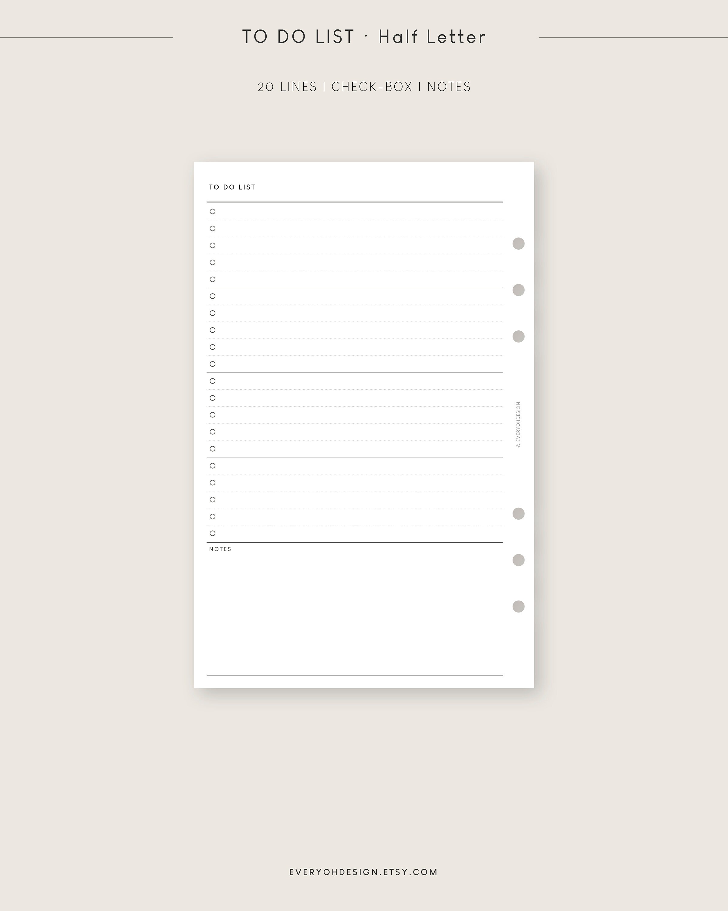 To Do List Printable Inserts Half Letter Editable Task Planner Template ...