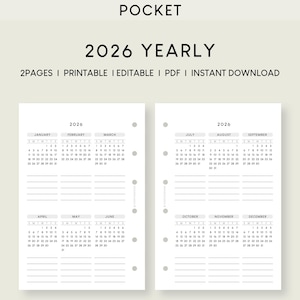 Calendário anual de bolso para 2026: modelo minimalista para impressão (PDF)