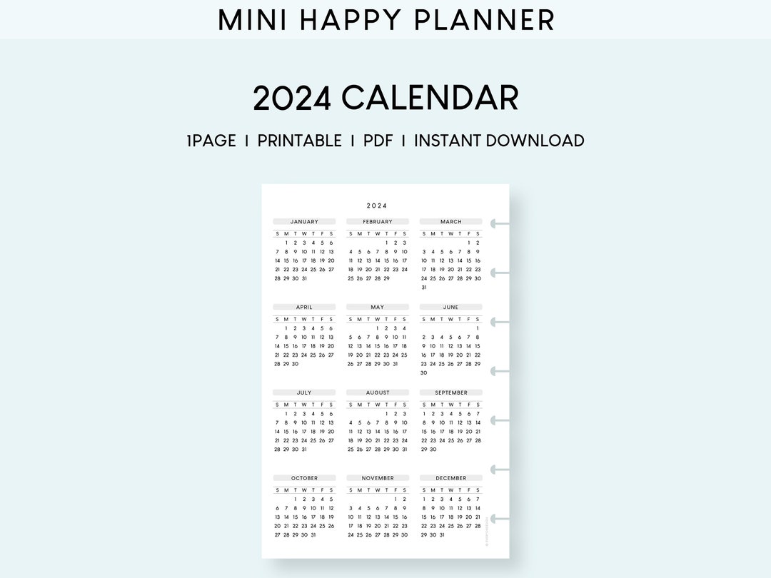 2024 Calendar Mini Happy Planner Printable Sunday Monday Etsy