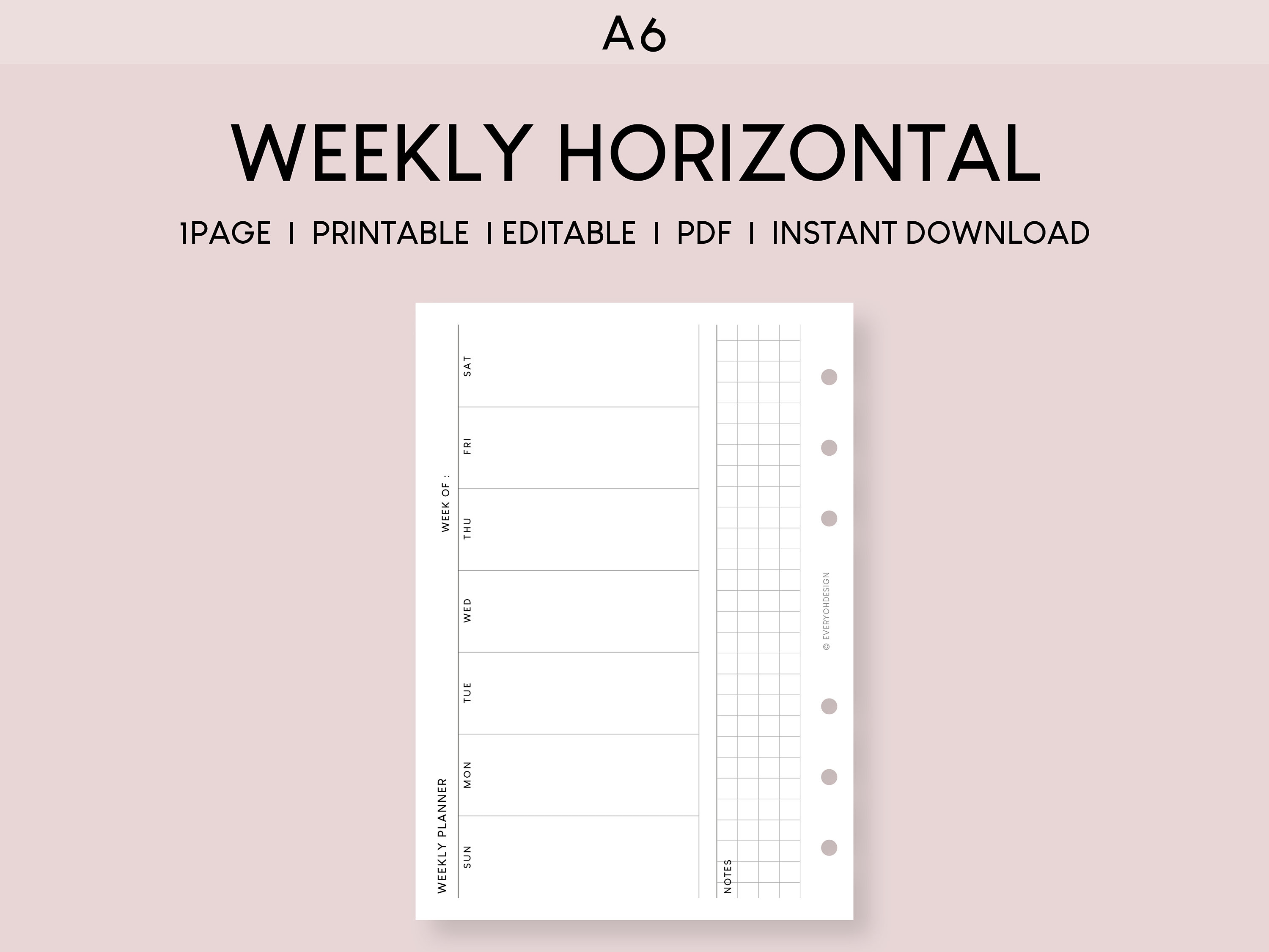 Weekly Planner Horizontal A6 Printable Inserts Undated Week - Etsy