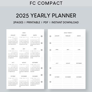2025 カレンダー 年間プランナー FC コンパクト 印刷可能挿入 | 日付付き年間計画テンプレート | 未来ログ PDF | 一年を一目で