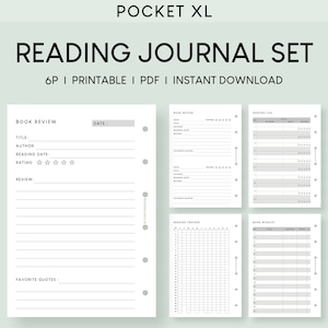 Pocket Plus Reading Journal Printable Bundle | Book Lover Planner Inserts | Reading Review, Log, Tracker, Book Wishlist, Library Book List