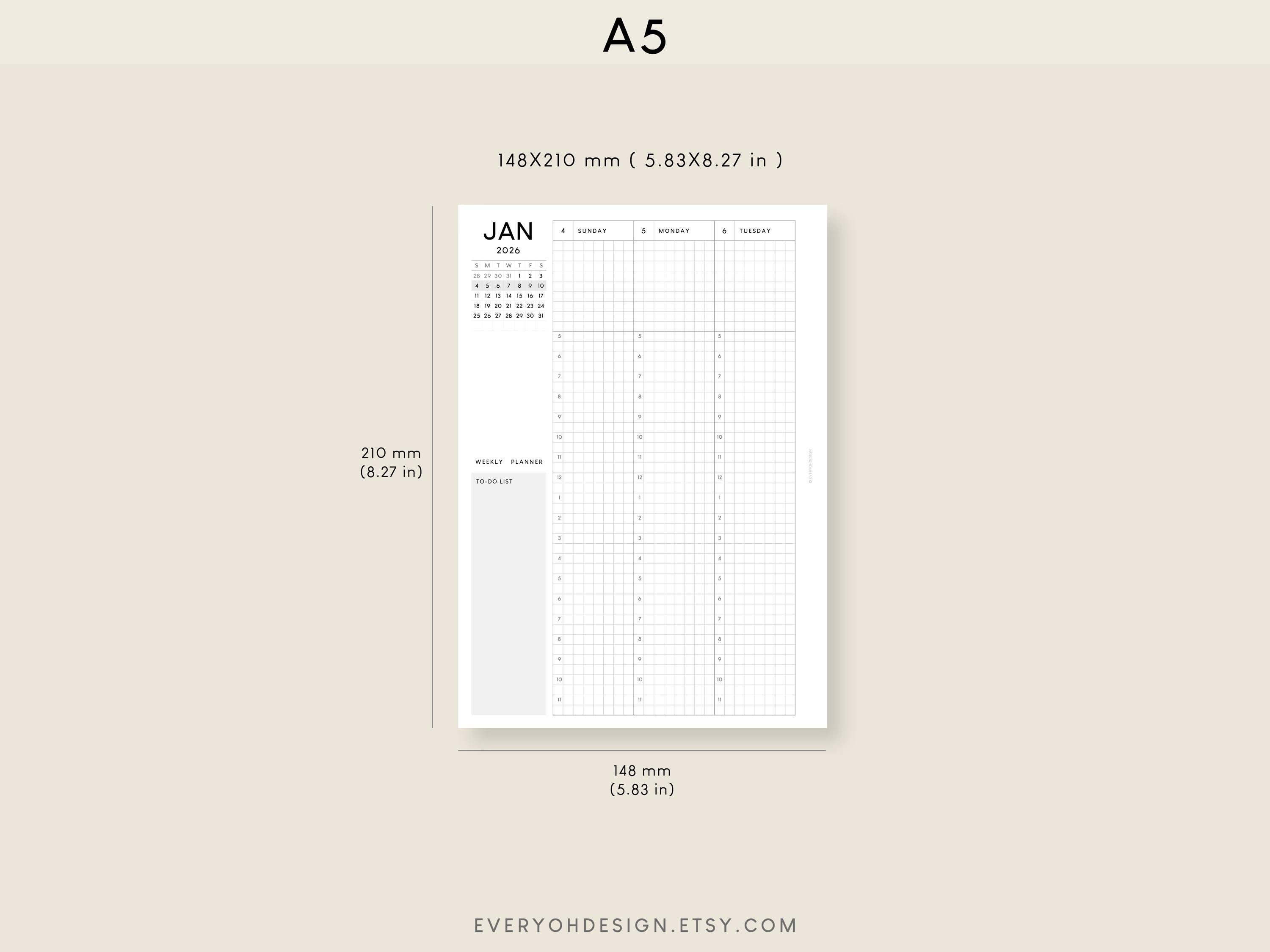 2026 Weekly Planner Printable Inserts: A5 Hourly Schedule (PDF) - Etsy