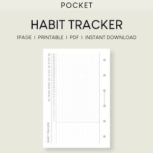 Peut inclure: Un planificateur d'habitudes imprimable pour un agenda de poche. Le planificateur comporte une grille pour chaque jour de l'année, avec une section séparée pour les notes.