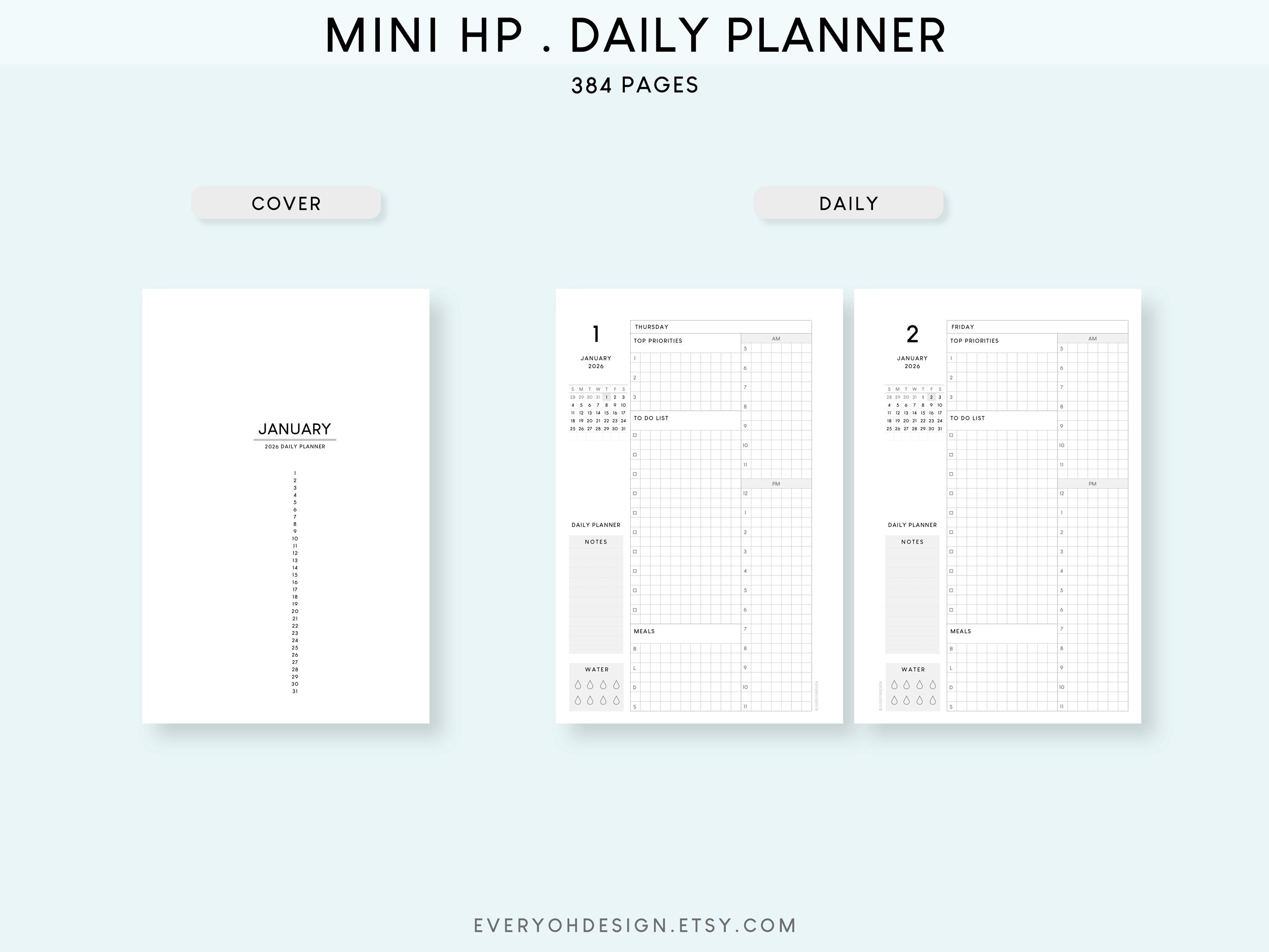 2026 Daily Planner Mini Happy Planner Printable Inserts: Hourly ...