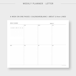 Undated Weekly With Calendar Printable Planner | A4 & Letter ...