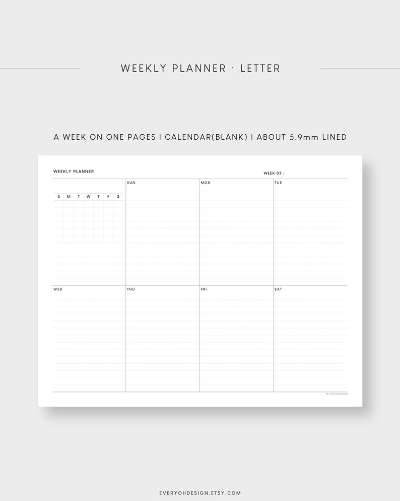 Undated Weekly With Calendar Printable Planner | A4 & Letter ...