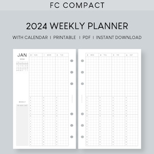 2024 Weekly Planner FC Compact Printable Inserts Minimalist Dated 52 ...