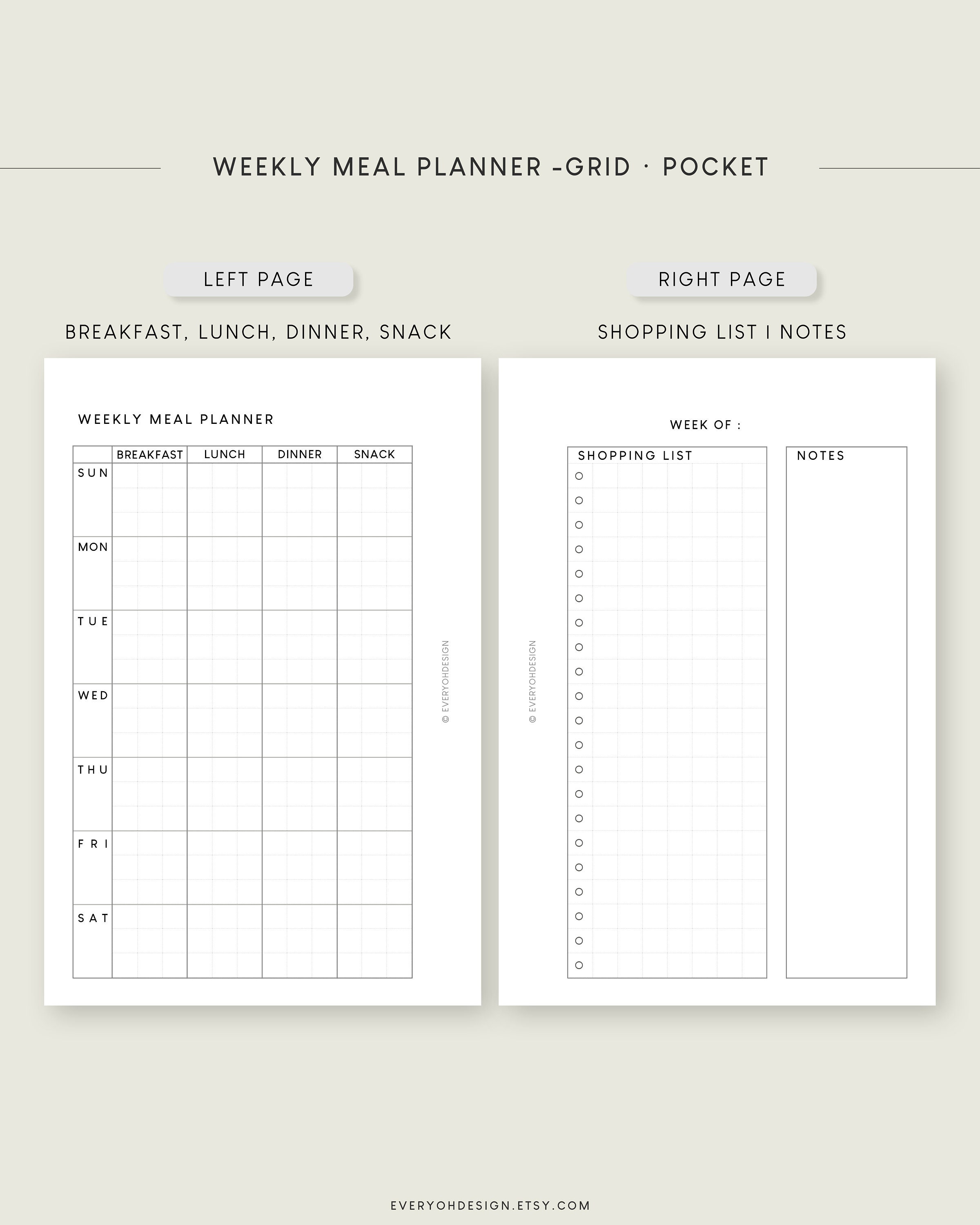 Pocket Weekly Meal Planner Printable: Undated, Editable (PDF) - Etsy