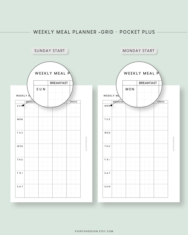 Pocket XL Meal Planner Printable Inserts Undated Weekly Etsy Canada