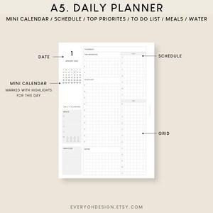 2026 A5 Daily Planner Printable: Grid Layout (PDF Download) - Etsy