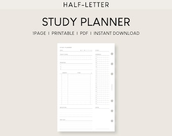 Half-Letter Study Planner Printable: Daily Schedule Template (PDF)