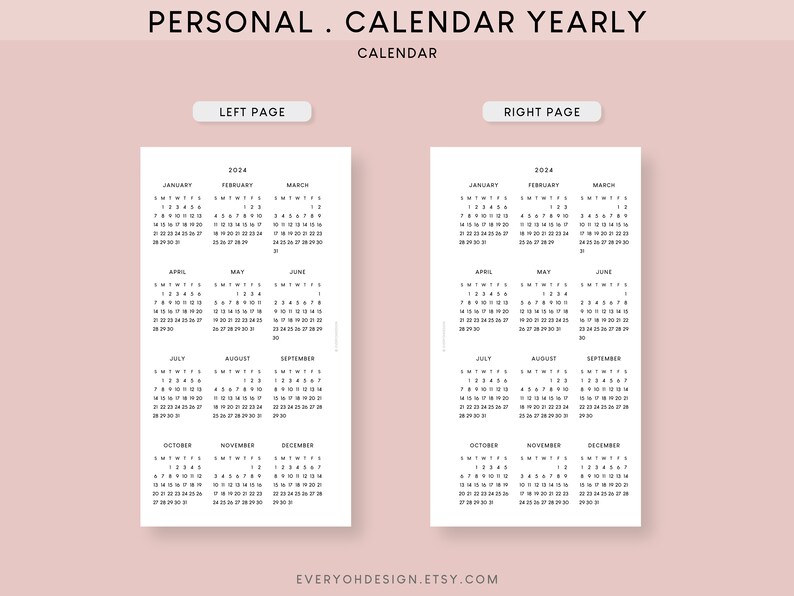 2024 Calendar Yearly Planner Personal Printable Insert Dated Annual ...