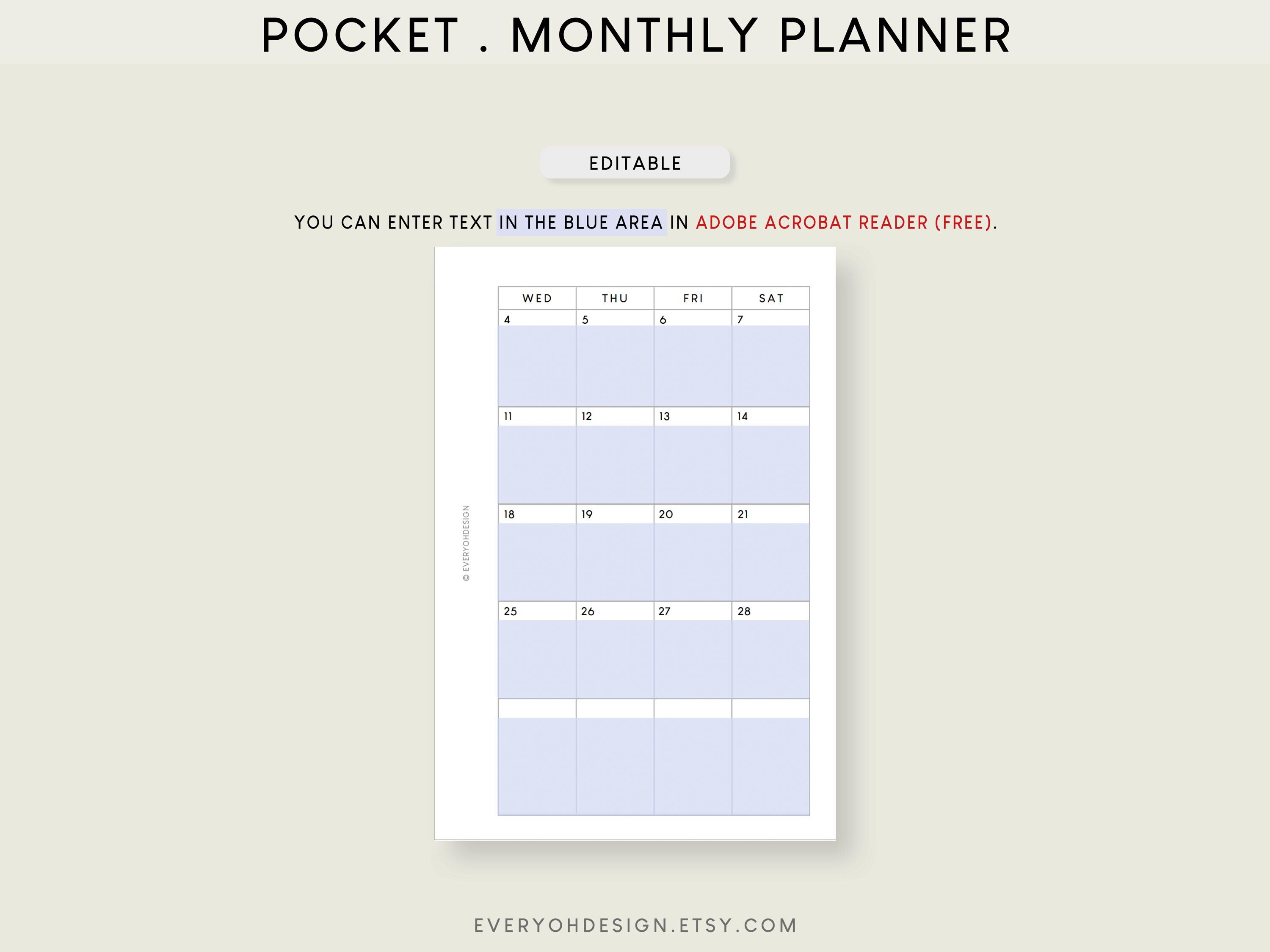 2026 Pocket Monthly Calendar Printable Inserts: Grid Notes (PDF) - Etsy