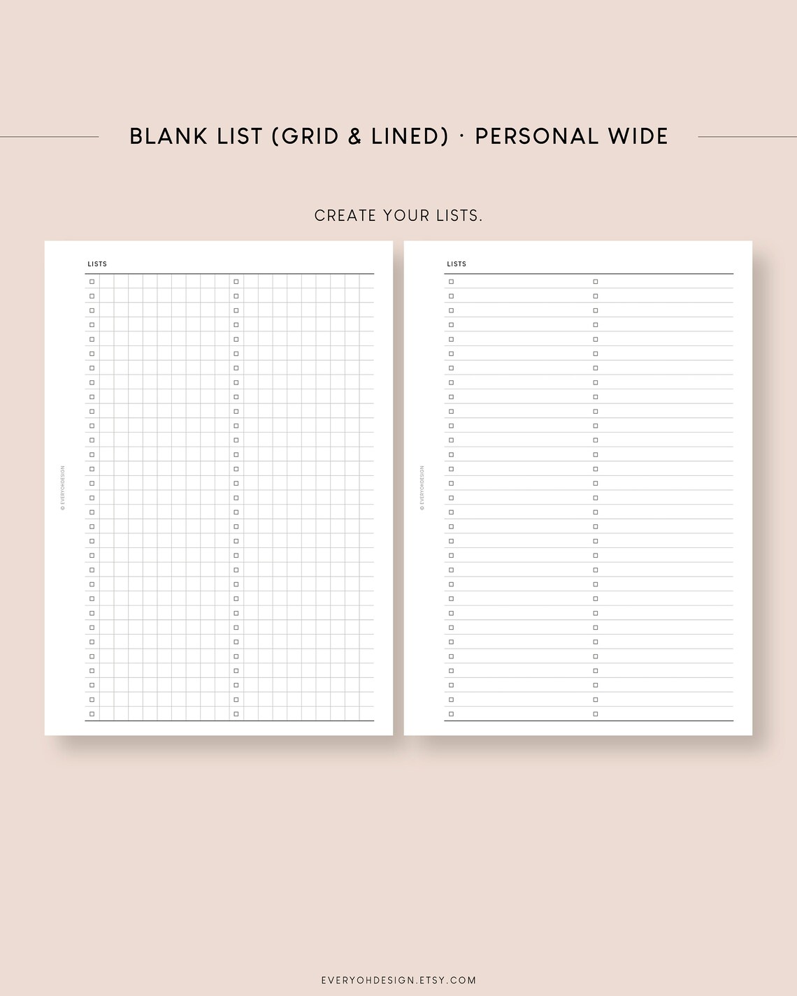 Personal Wide Printable Checklist Inserts: Grid & Lined (PDF) - Etsy