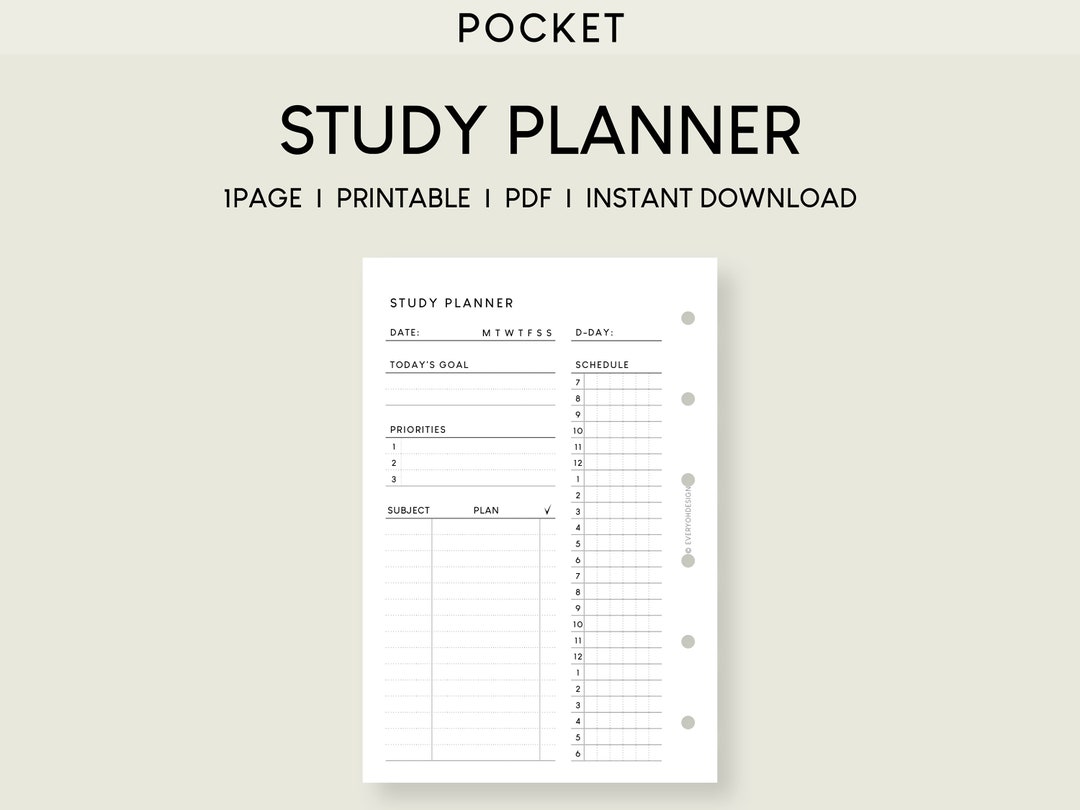 Study Planner Pocket Printable Insert | Student Schedule Template ...