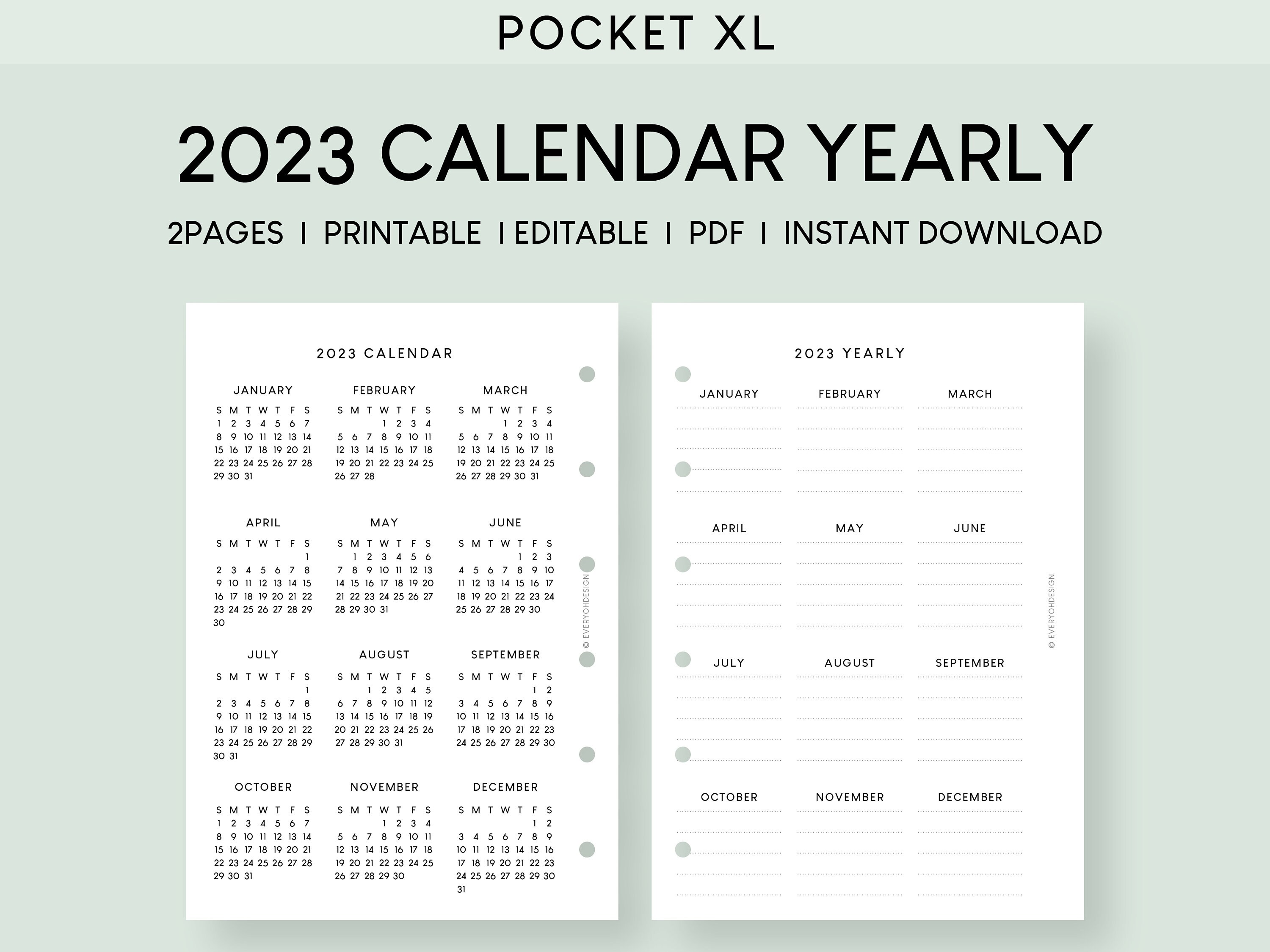 2023 Calendar Yearly Planner Pocket Plus Printable Insert - Etsy