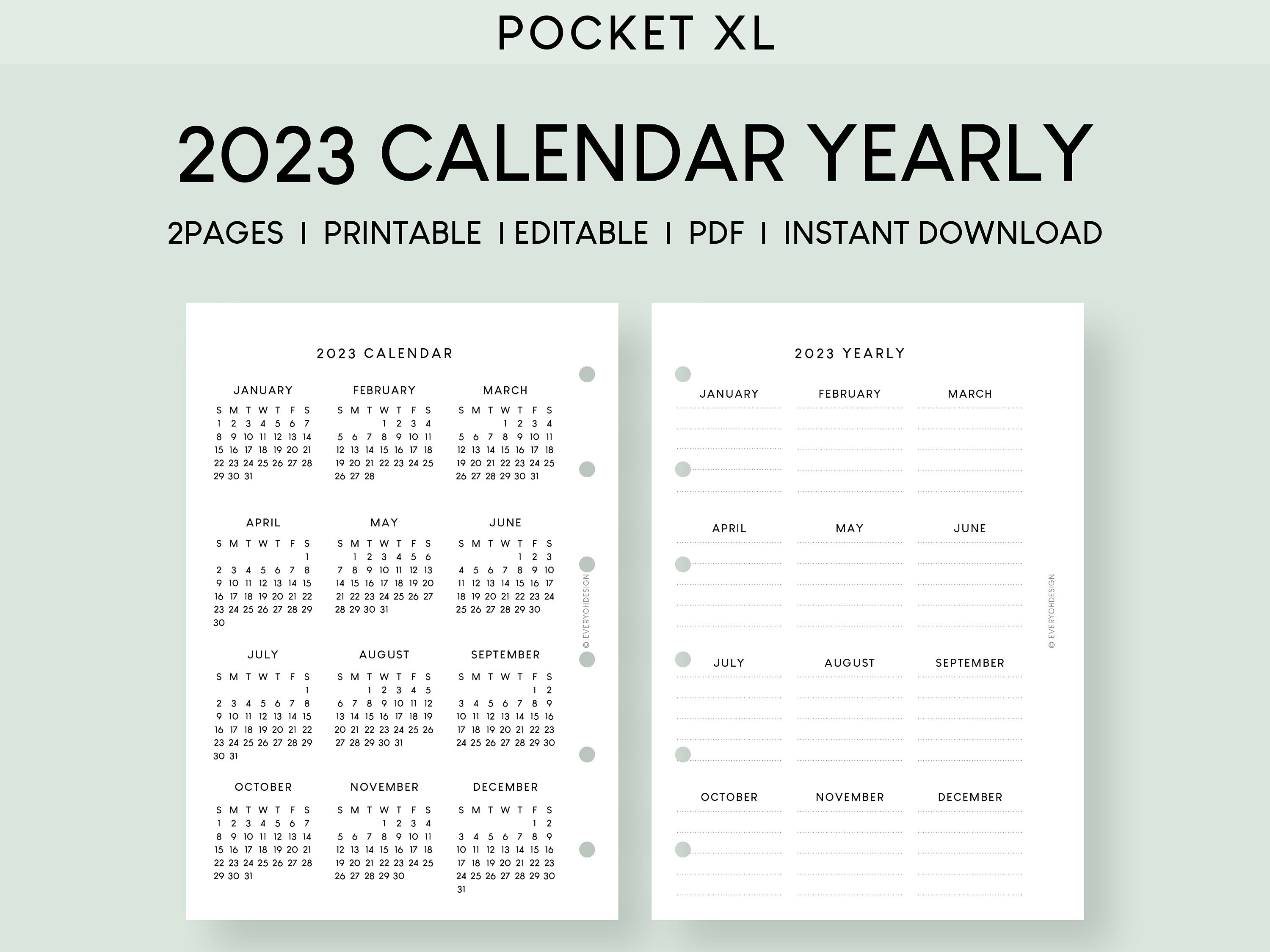 2023 Calendar With Pockets Printable Template Calendar