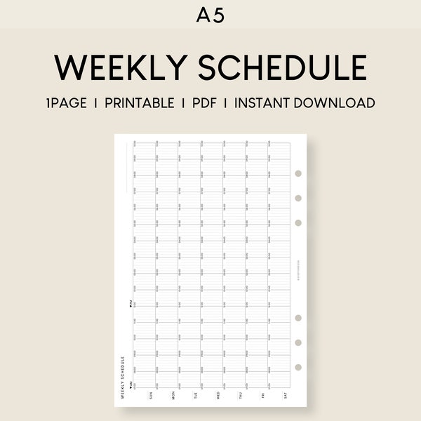 Weekly Schedule Planner A5 Printable Inserts | Time Blocking Management Agenda | Study Timetable Overview | Horizontal Layout Journal