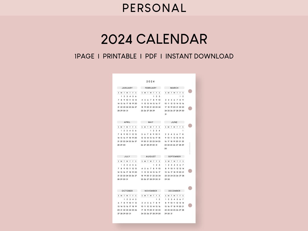 2024 Calendar Personal Printable Planner Insert Dated Yearly Template ...