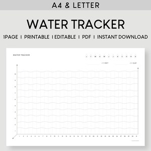 Utskrivbar vattenintagslogg: 30-dagars vätskelogg (A4 och Letter)