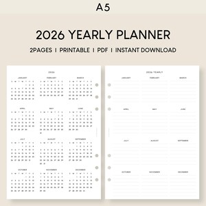 A5 2026 Yearly Planner Printable Inserts (PDF Template)