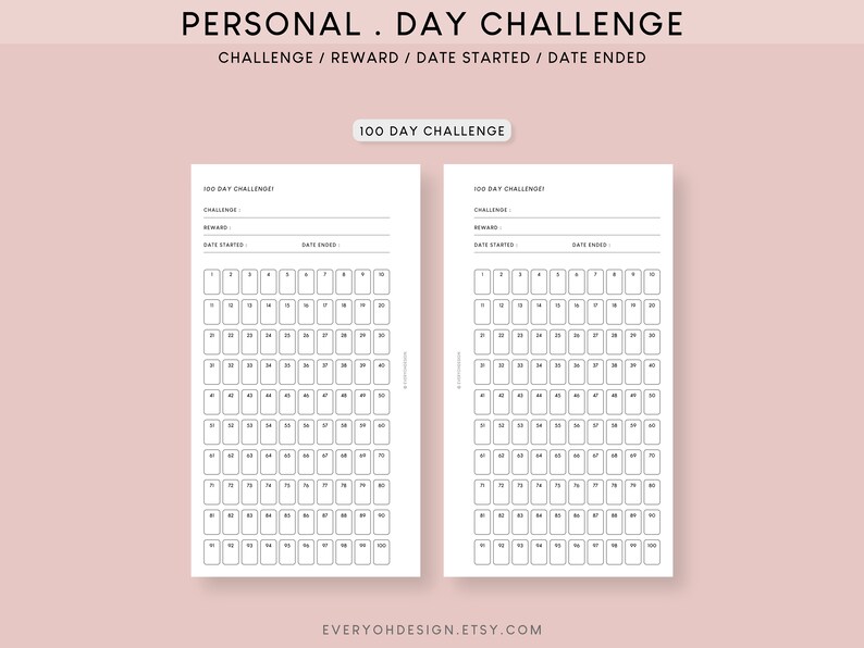 Day Challenge Planner Inserts: 30, 50, 60, 90, 100 Day Goal Tracker ...