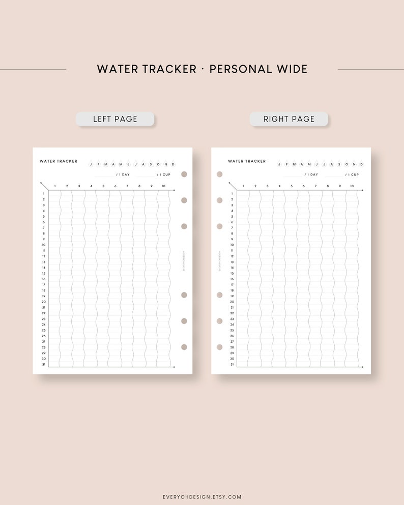 Water Intake Tracker Printable Personal Wide Inserts Monthly Hydration ...