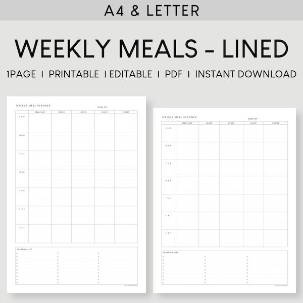 Meal Planning Weekly Planner A4 & Letter | Keto Diet Plan  Printable | Edit Menu Template | Grocery Shopping List | Eating Notion Worksheet