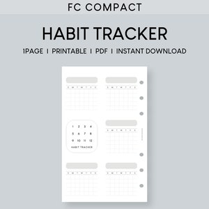 Habit Tracker Printable FC Compact Inserts | Monthly Routine Planner | Goal Challenge Journal Template | Minimalist  Management