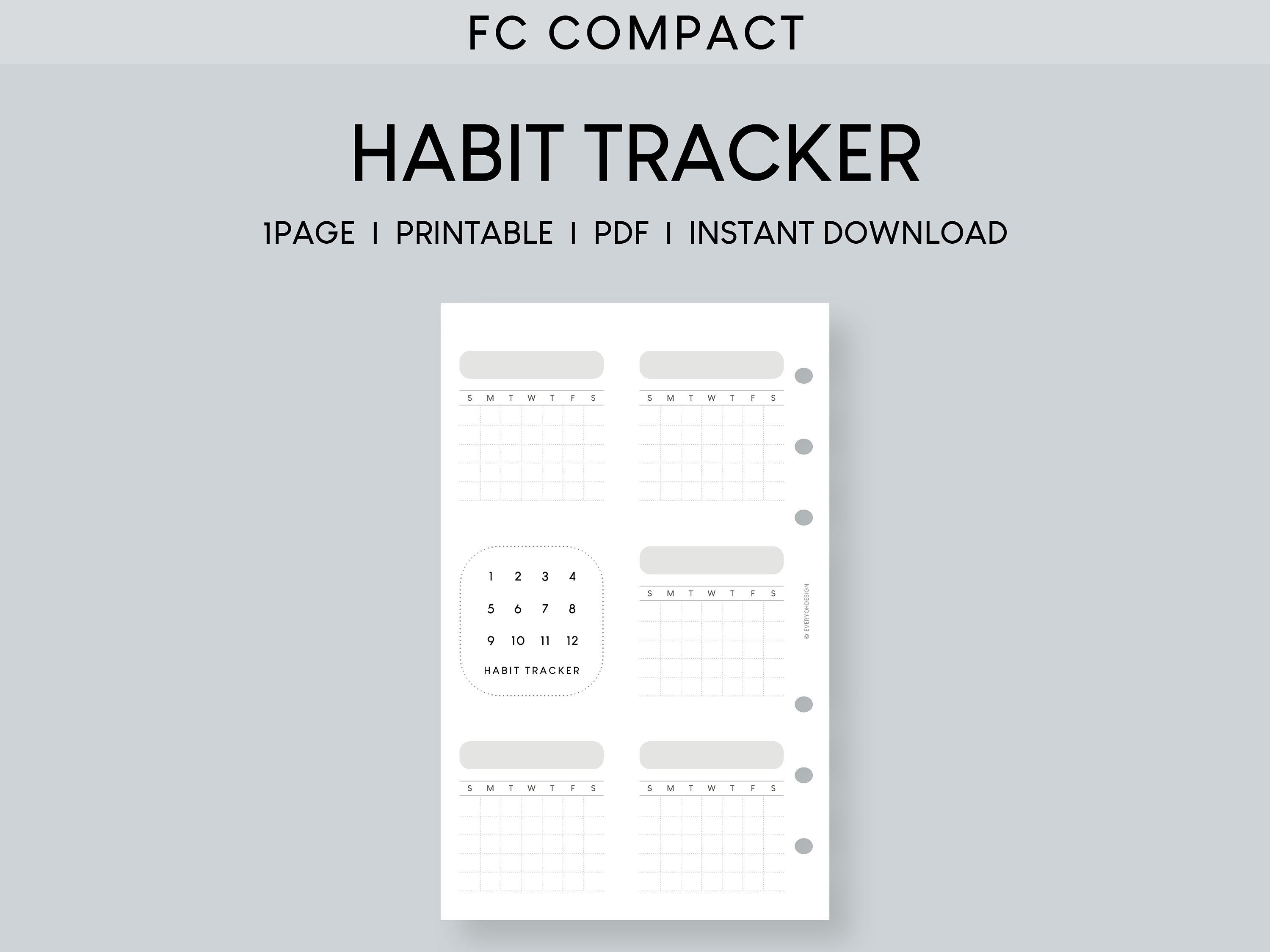 Habit Tracker Printable FC Compact Inserts Monthly Routine Planner Goal ...