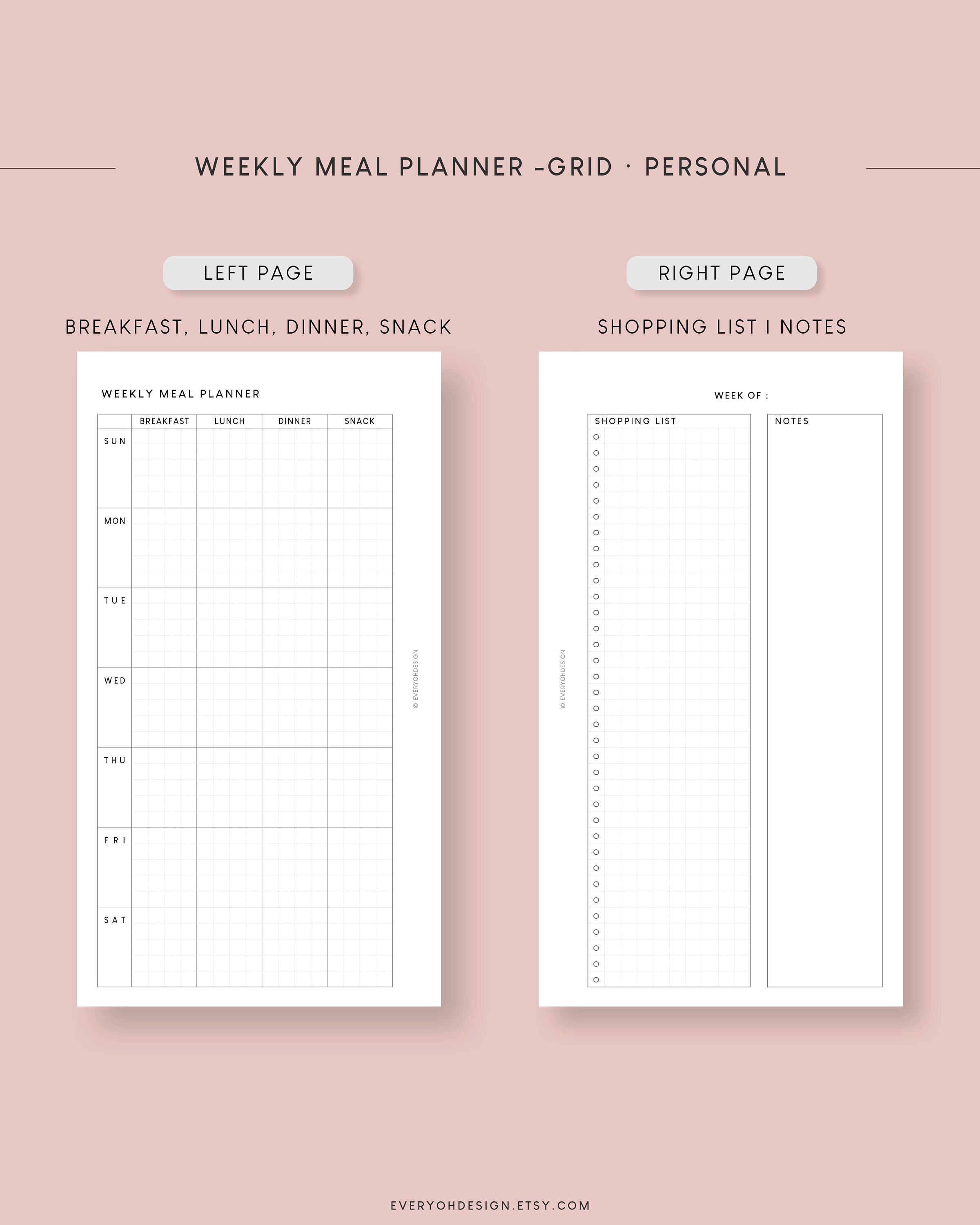Printable Meal Planner Personal Inserts Undated Weekly Menu Log ...