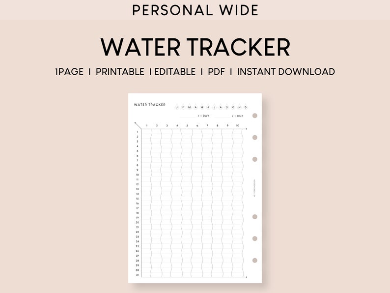 Water Intake Tracker Printable Personal Wide Inserts Monthly Hydration ...